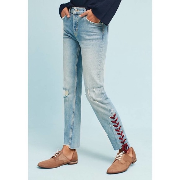 Anthropologie Denim - Anthropologie Pilcro Velvet-Laced Mid-Rise Slim Straight Jeans sz 28